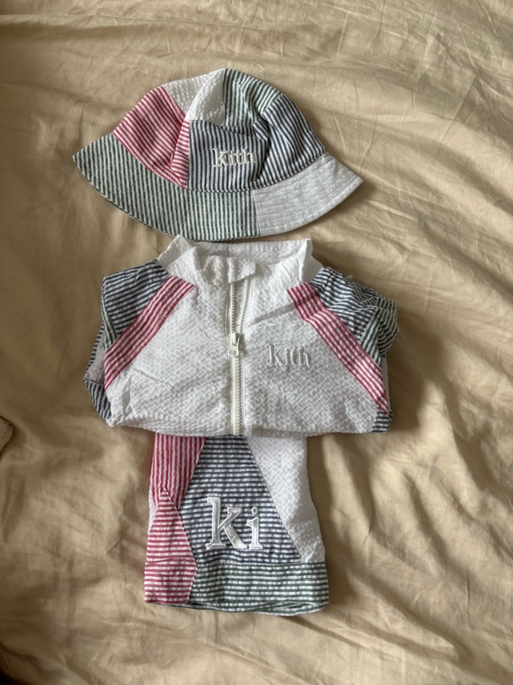 Kith Baby Boy Striped Patchwork Set — White, Red & Green